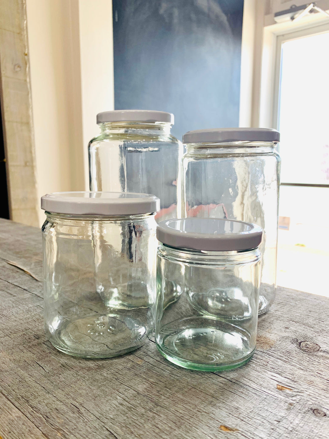 deposit jar, clear glass